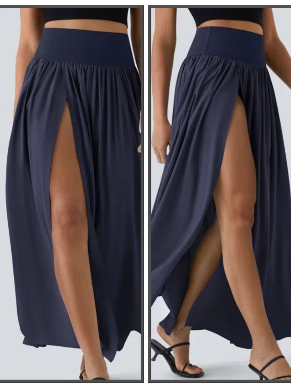 Halara Breezeful 2-in-1 High Waist Maxi Skirt High Slit Dark Blue No Size